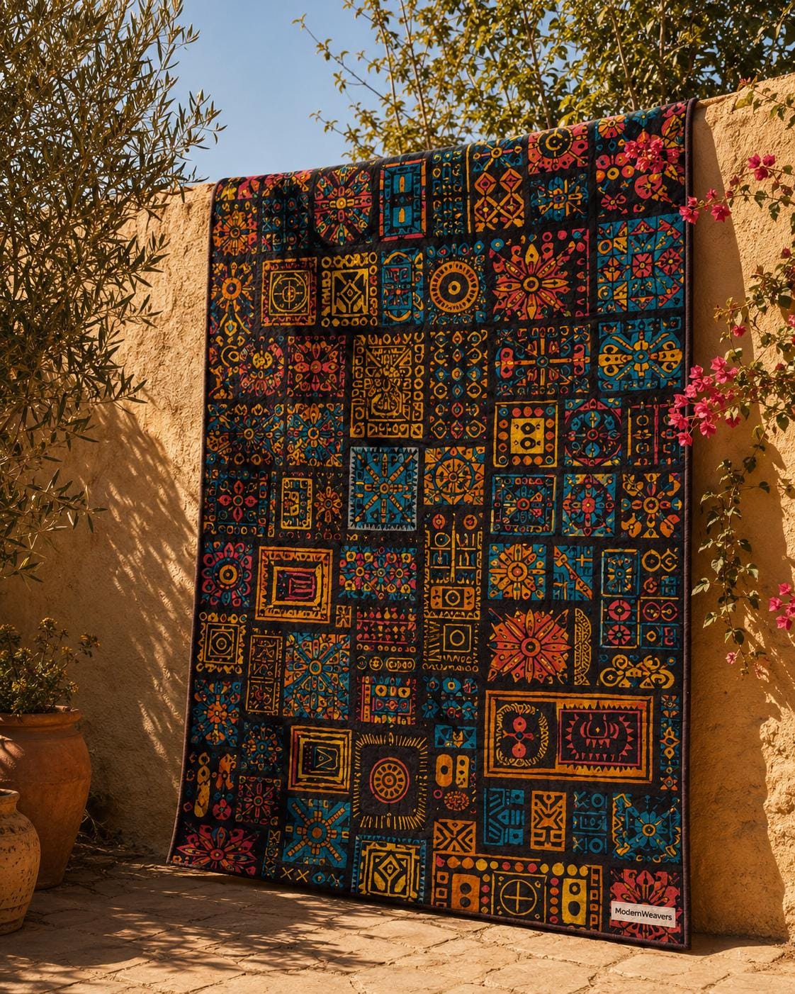 Maximalist Boho Tufted Rug | Vibrant Geometric Patchwork Carpet | Tribal Mosaic Floor Art | Jewel Tone Eclectic Decor | Dark Academia Room