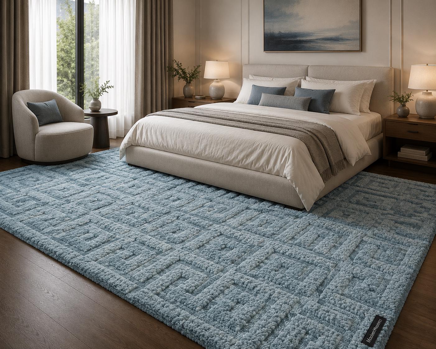 Cozy Pastel Blue Textured Hand-Tufted Rug | Minimalist Geometric Study Room Area Rug