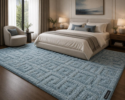 Cozy Pastel Blue Textured Hand-Tufted Rug | Minimalist Geometric Study Room Area Rug