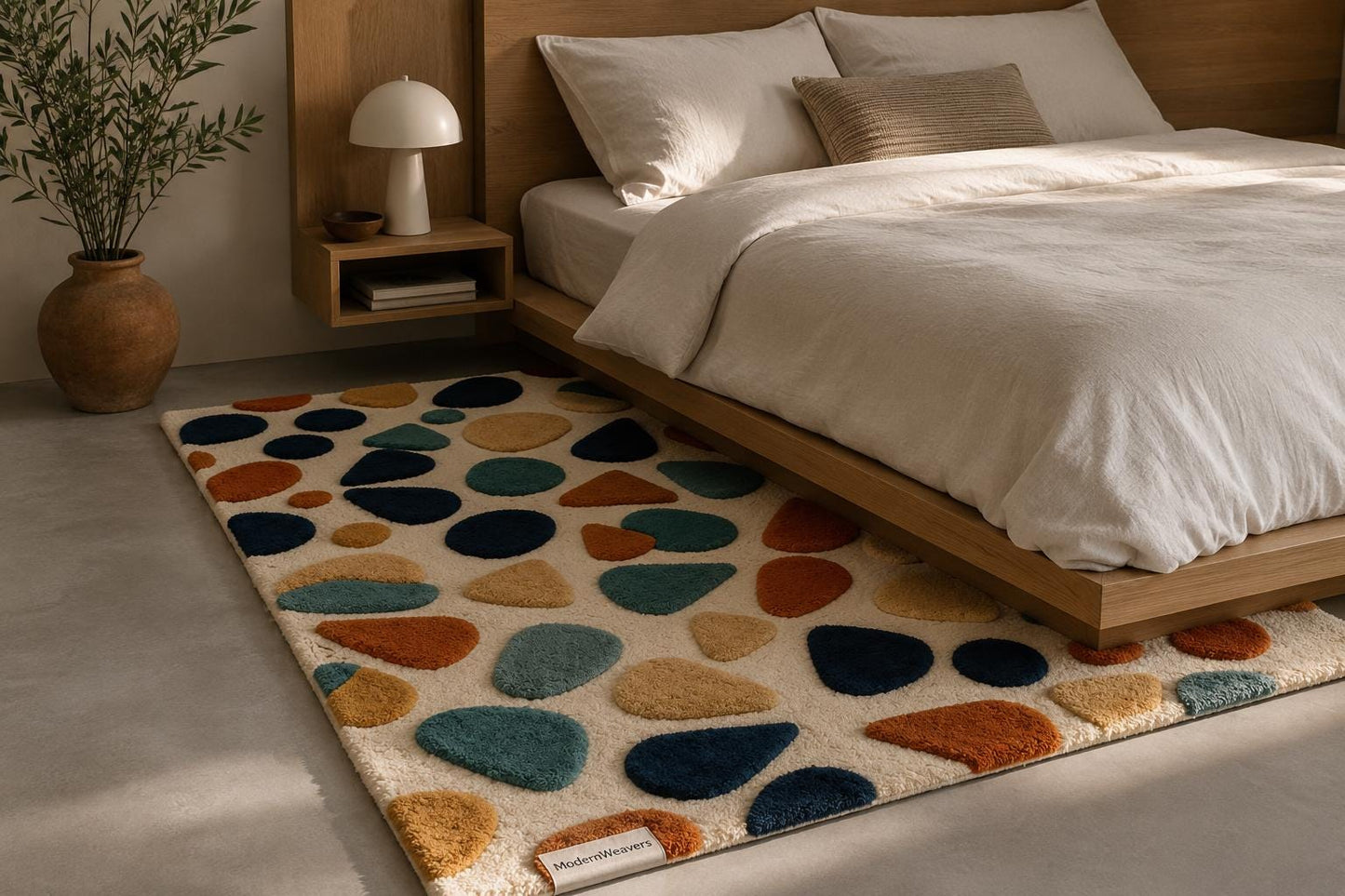 Playful Abstract Stone Pattern Rug | Modern Artisan Tufted Area Carpet | Colorful Minimalist Living Room Accent