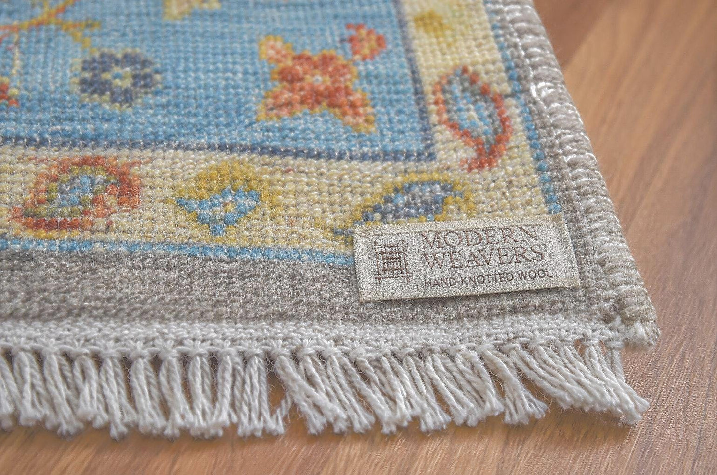 ModernWeavers Hand-Knotted Wool Rug | Cream & Light Blue Floral Oushak Area Rug | Transitional Botanical Pattern | Luxury Artisan Carpet