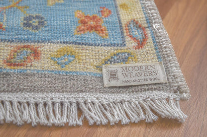 ModernWeavers Hand-Knotted Wool Rug | Cream & Light Blue Floral Oushak Area Rug | Transitional Botanical Pattern | Luxury Artisan Carpet