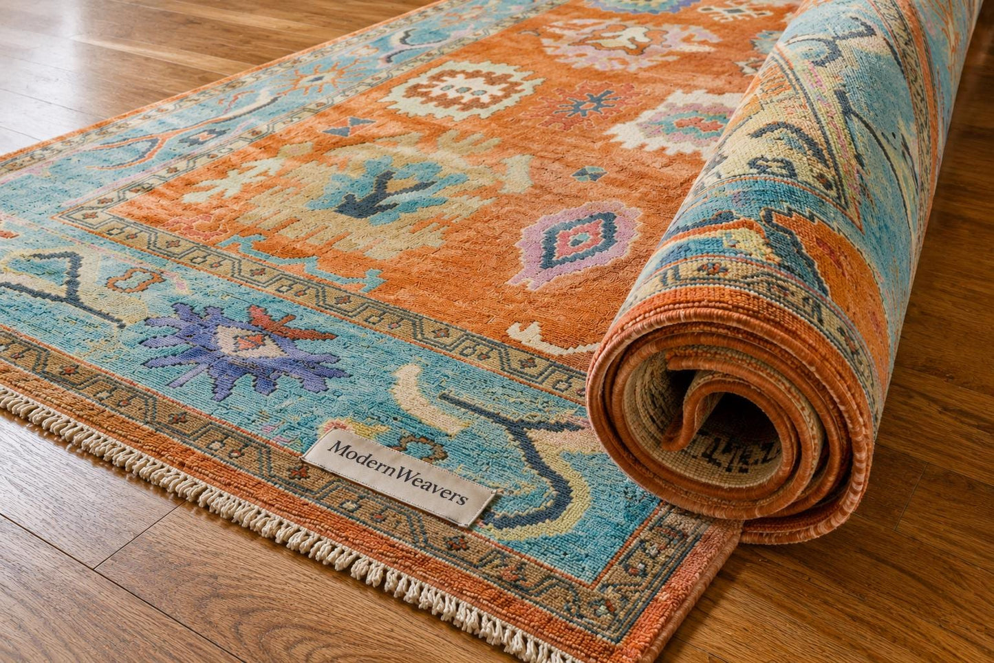 Hand Knotted Wool Rug | Pastel Oushak Rug | Handmade Turkish Style Area Rug | Peach Blue Vintage Inspired Carpet | Living Room Bedroom Room