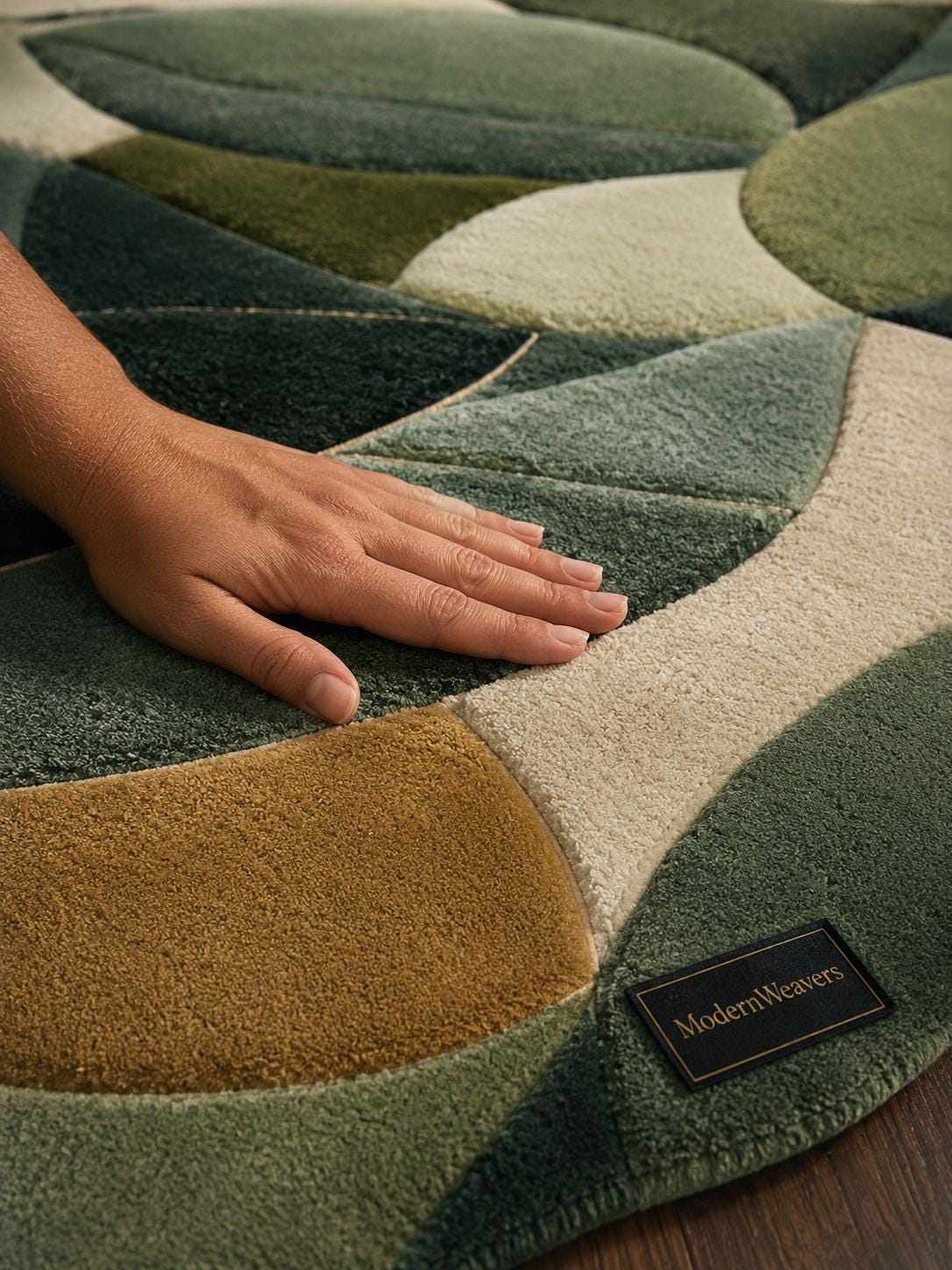 Botanical Leaves Hand Tufted Rug | Modern Abstract Foliage Carpet | Green & Earth Tone Organic Shape Area Rug | Luxury Leaf Pattern Decor