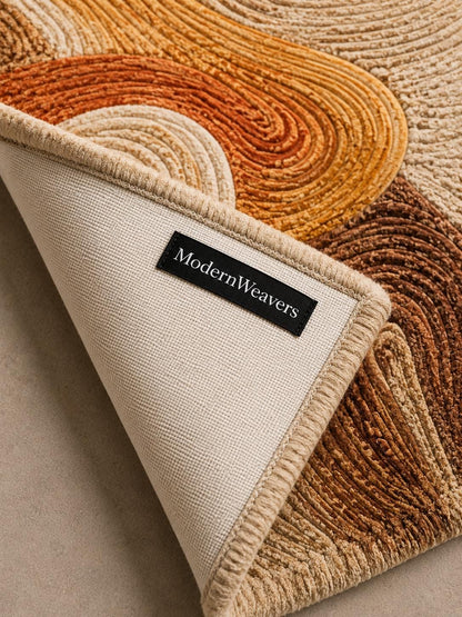 Abstract Swirl Hand Tufted Rug | Organic Wavy Textural Carpet | Modern Burnt Orange & Neutral Area Rug | Sculptural Biophilic Floor Art