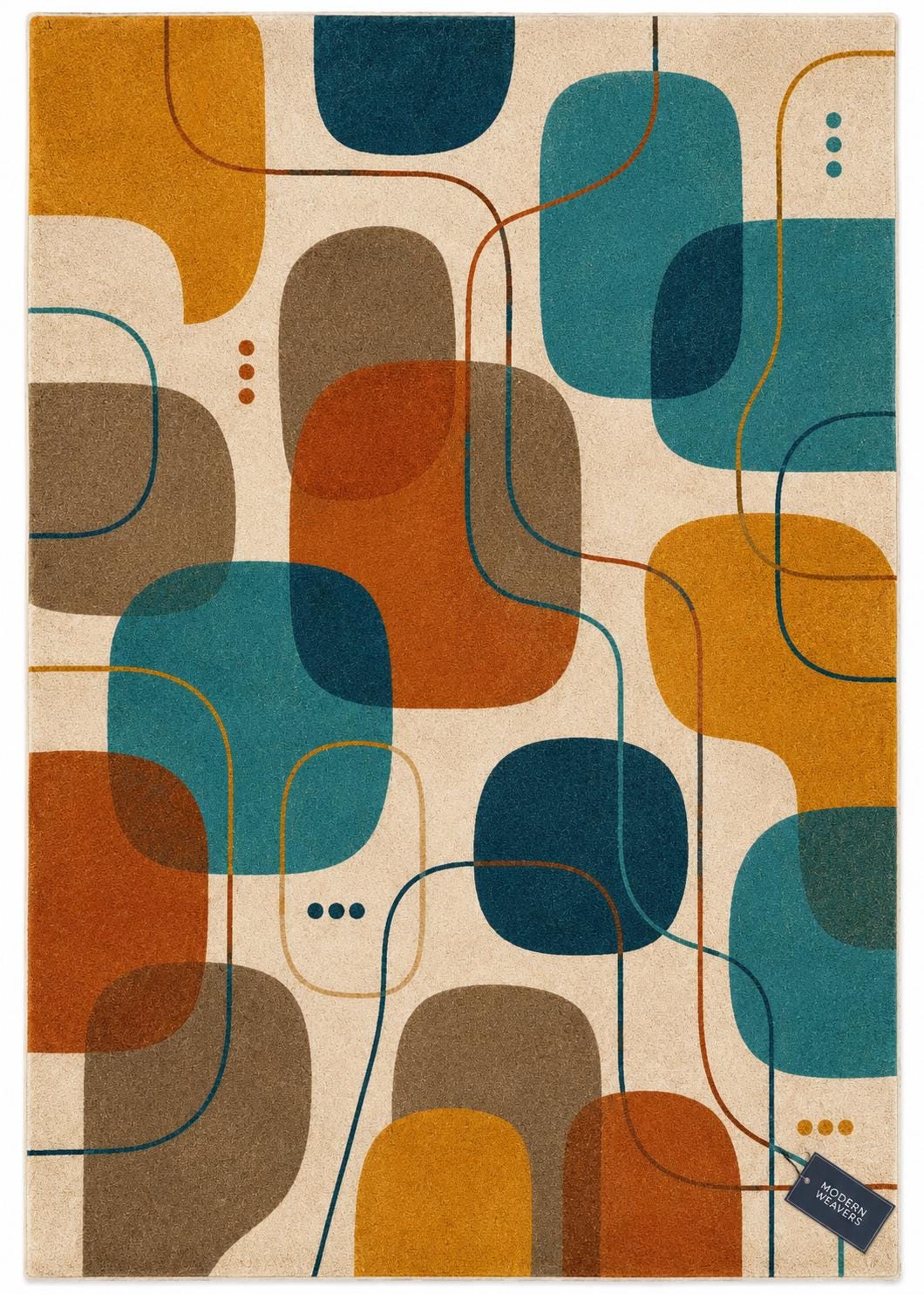 Mid-Century Modern Abstract Area Rug | Hand Tufted Geometric Carpet with Organic Shapes | Retro Contemporary Room Decor