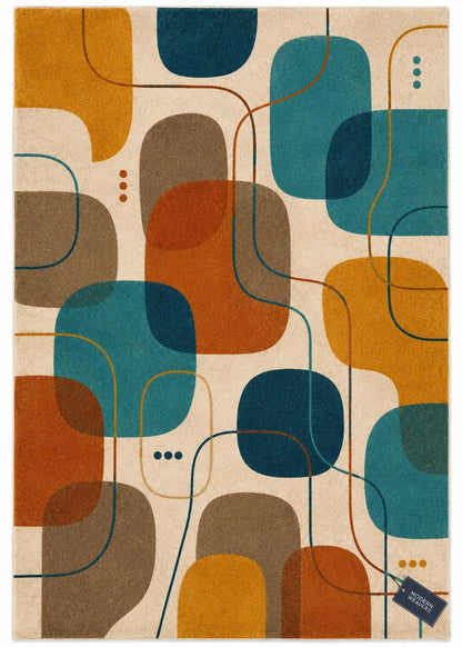 Mid-Century Modern Abstract Area Rug | Hand Tufted Geometric Carpet with Organic Shapes | Retro Contemporary Room Decor