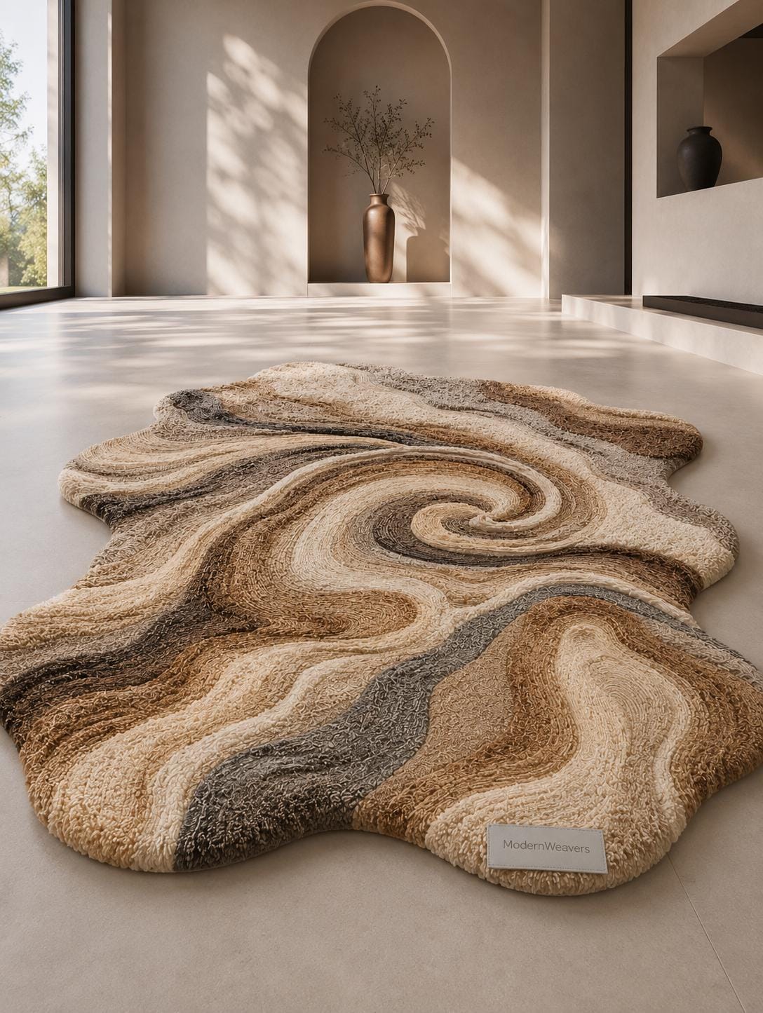 Organic Shape Hand Tufted Rug | Abstract Swirl Topographic Carpet | Earth Tone Neutral Textural Art | Modern Minimalist Area Rug