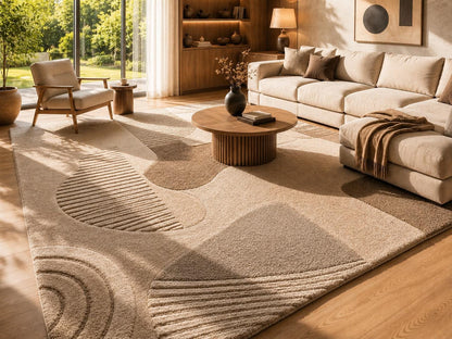Luxury Modern Abstract Hand-Tufted Wool Rug | Neutral Beige & Taupe Area Rug for Living Room