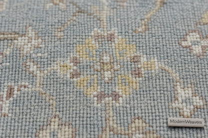 8x10 Hand-Knotted Wool Rug | Muted Oushak Style Silver Gray Cream Carpet