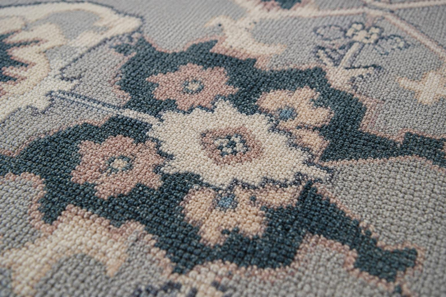 Hand-Knotted Luxury Area Rug - Traditional Floral Motif - 8x10 Large Living Room Carpet - Soft Grey & Cream Palette - Artisan Crafted Rug