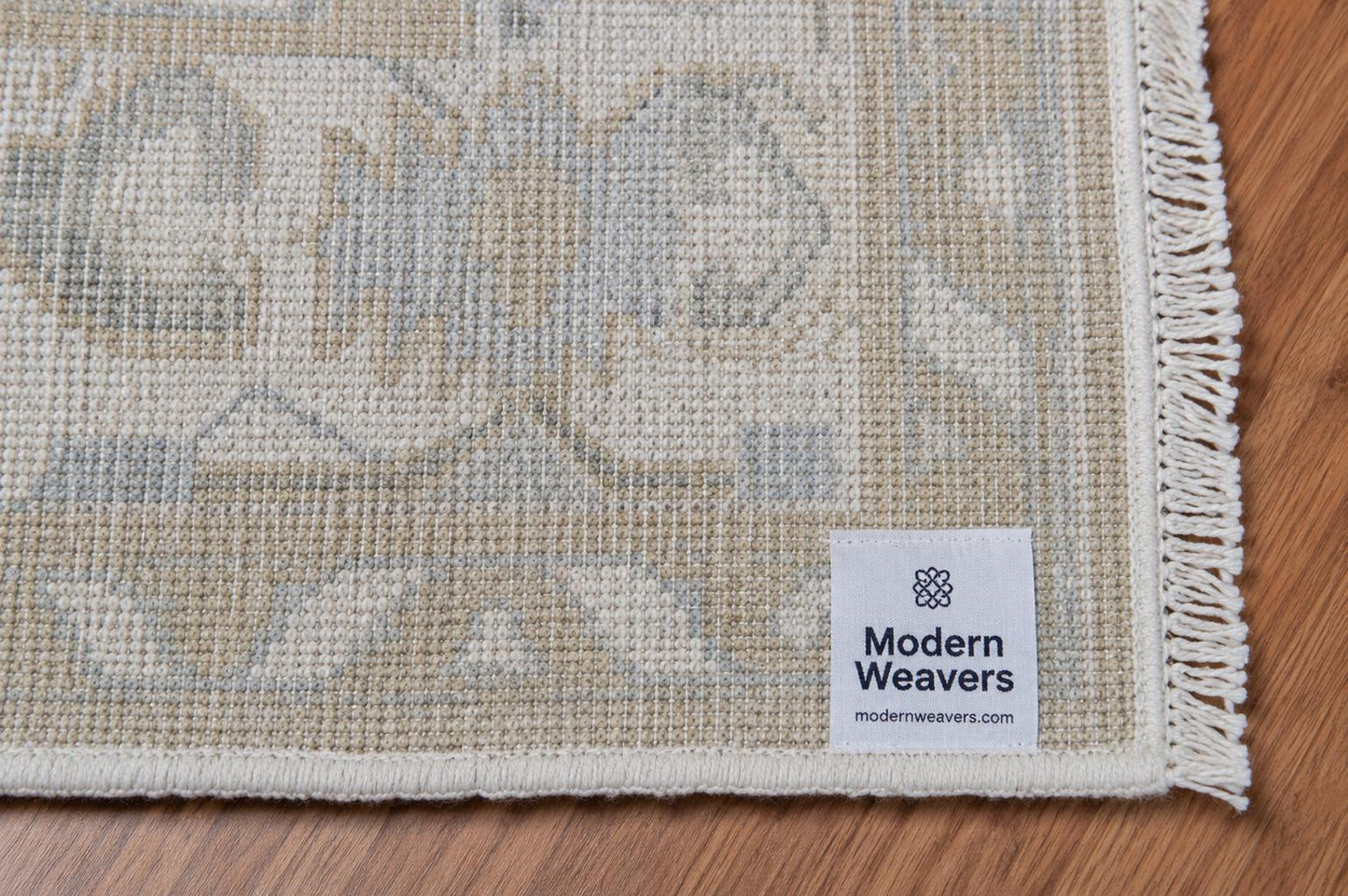 Hand-Knotted Oushak Style Rug | Pastel Ivory, Light Blue, Beige Floral Geometric Living Room Decor