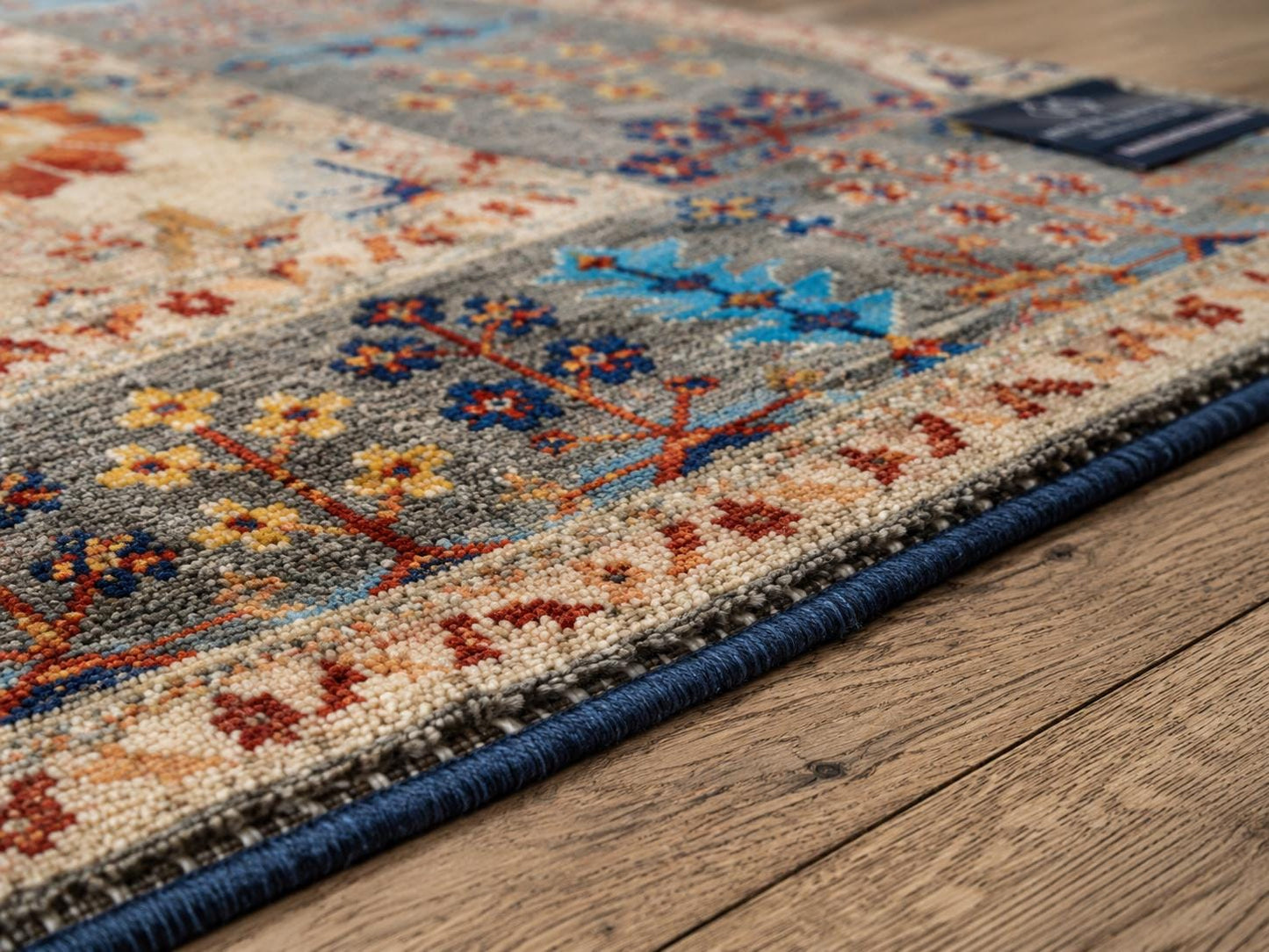 Hand Knotted Wool Area Rug | Cream & Slate Blue Oushak Style Floral Rug | Traditional Vintage Inspired Carpet for Living Room, Bedroom |