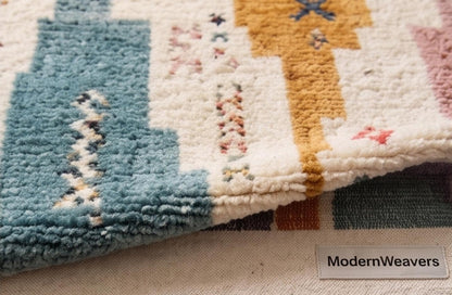 Plush Geometric Boho Rug | Handwoven Tribal Carpet, Modern Eclectic Living Room Decor