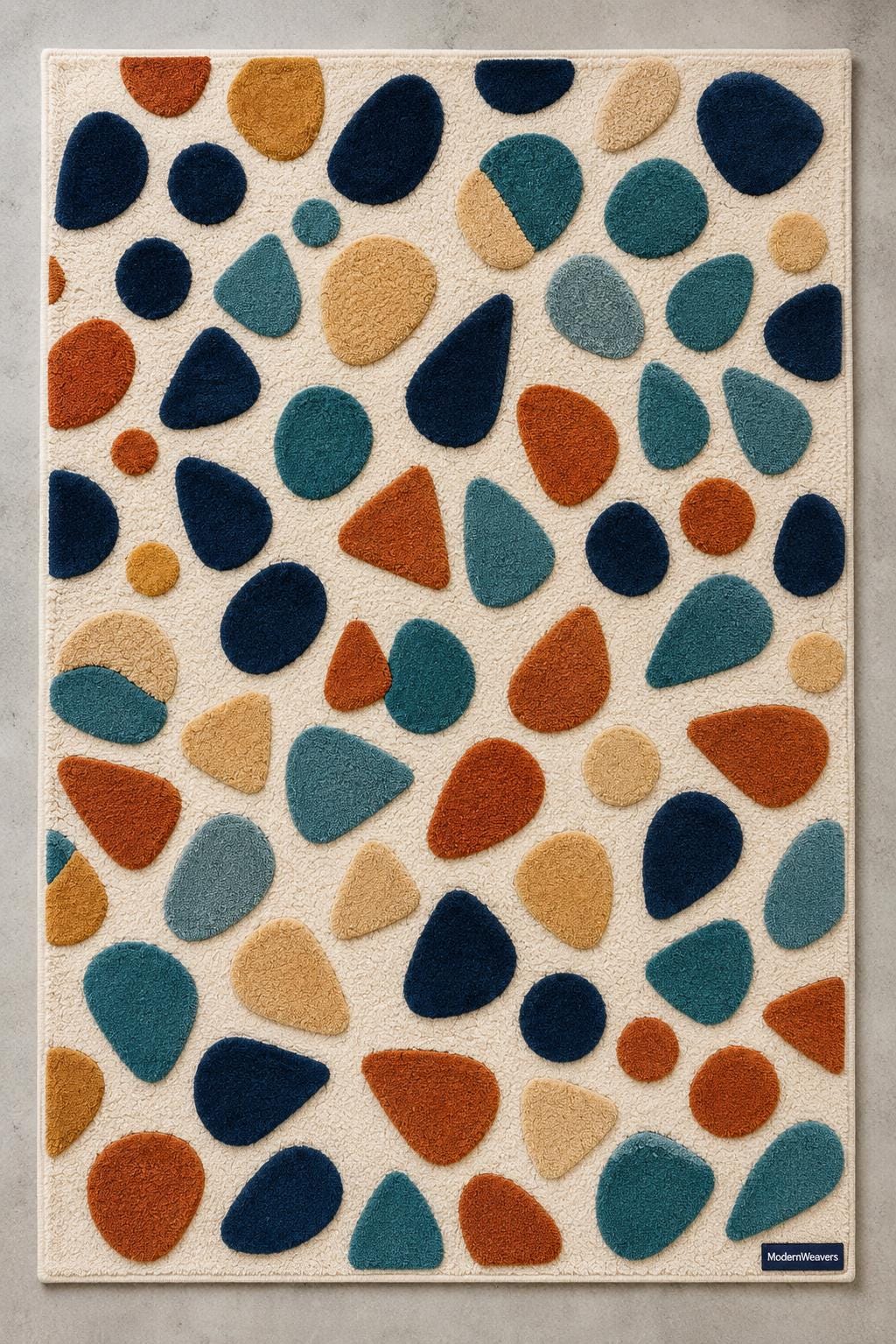 Playful Abstract Stone Pattern Rug | Modern Artisan Tufted Area Carpet | Colorful Minimalist Living Room Accent