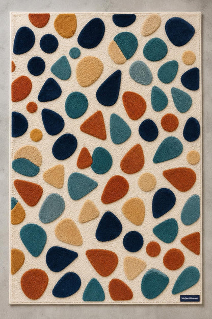 Playful Abstract Stone Pattern Rug | Modern Artisan Tufted Area Carpet | Colorful Minimalist Living Room Accent