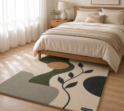 Mid-Century Modern Abstract Botanical Rug | Hand-Tufted Organic Shape Area Rug | Minimalist Leaf Design Carpet for Living Room & Bedroom