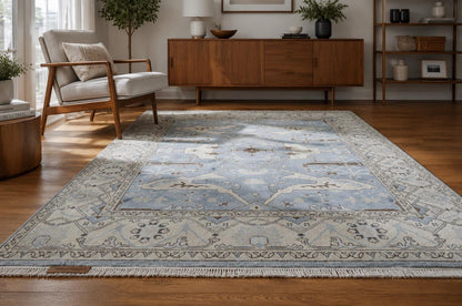 8x10 Hand-Knotted Wool Rug | Light Blue & Ivory Transitional Area Rug | ModernWeavers Artisan Carpet for Living Room or Bedroom