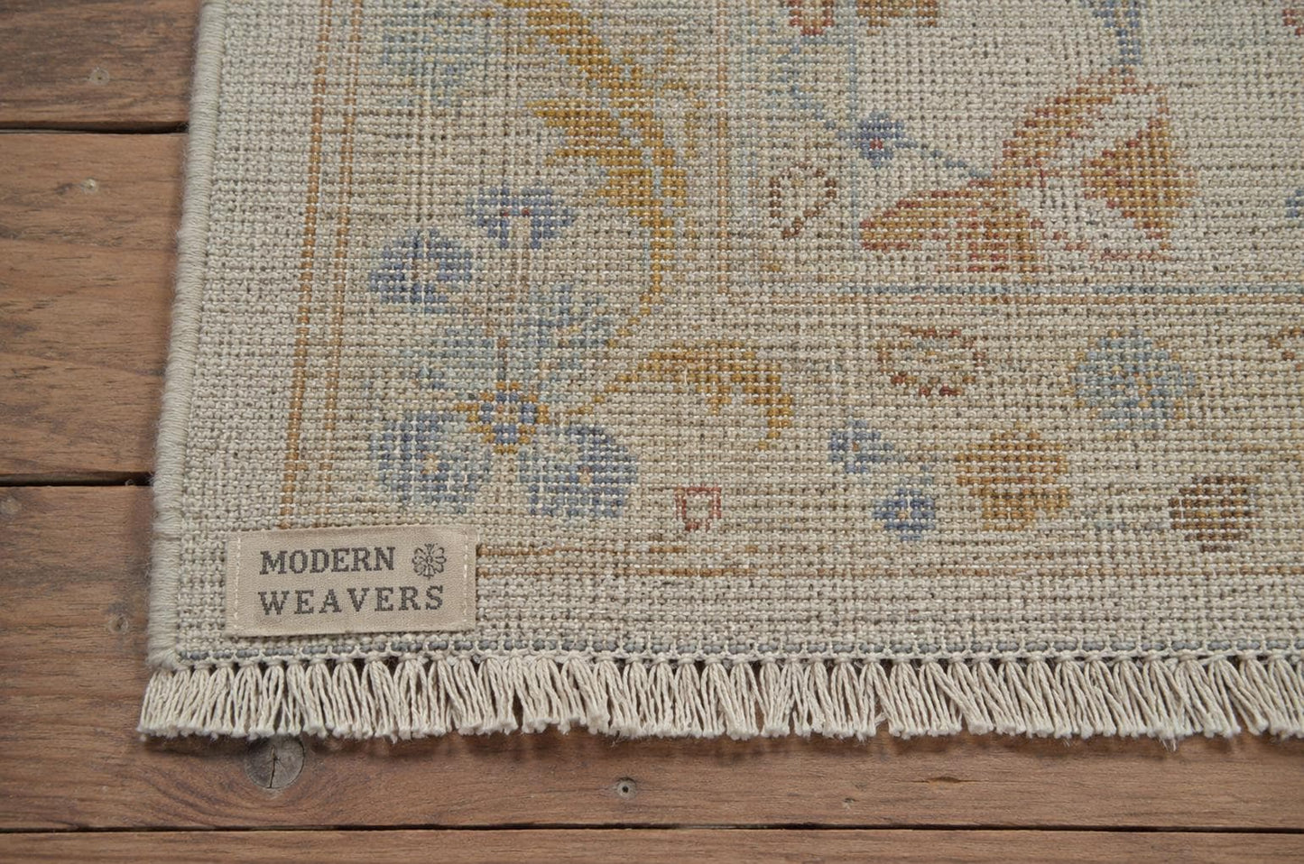 Hand-Knotted Transitional Oushak Style Area Rug | Ivory, Muted Gold & Soft Blue Floral Motif