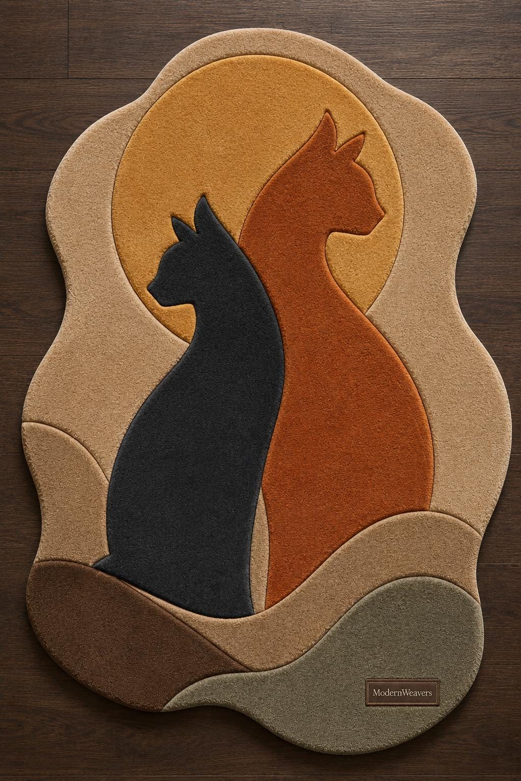 Cat Silhouette Hand Tufted Rug | Whimsical Pet Lover Area Rug | Modern Sun & Cats Wall Art | 3D Textured Boho Carpet for Cat Owners