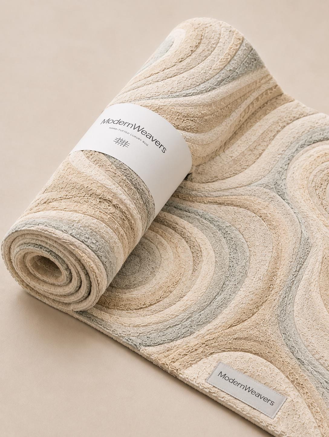 Organic Shape Hand Tufted Rug | Zen Ripples Topographic Design | Neutral Minimalist Carved Carpet | Soft Earth Tone Abstract Area Rug