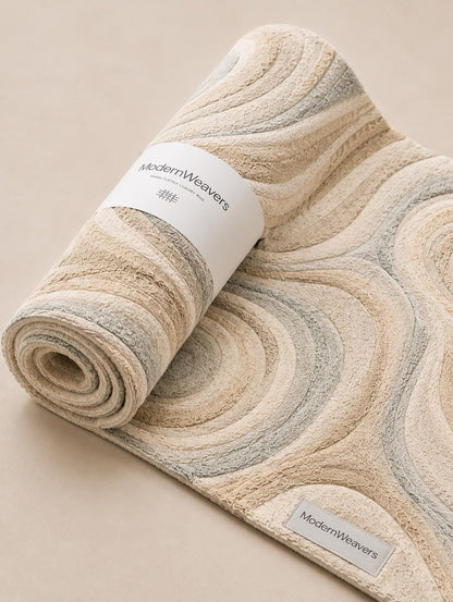 Organic Shape Hand Tufted Rug | Zen Ripples Topographic Design | Neutral Minimalist Carved Carpet | Soft Earth Tone Abstract Area Rug