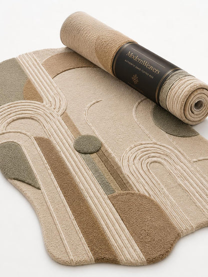 Modern Abstract Hand Tufted Rug | Neutral Geometric Arch Area Rug | Boho Earth Tone 3D Textured Carpet | Wavy Minimalist Room Decor