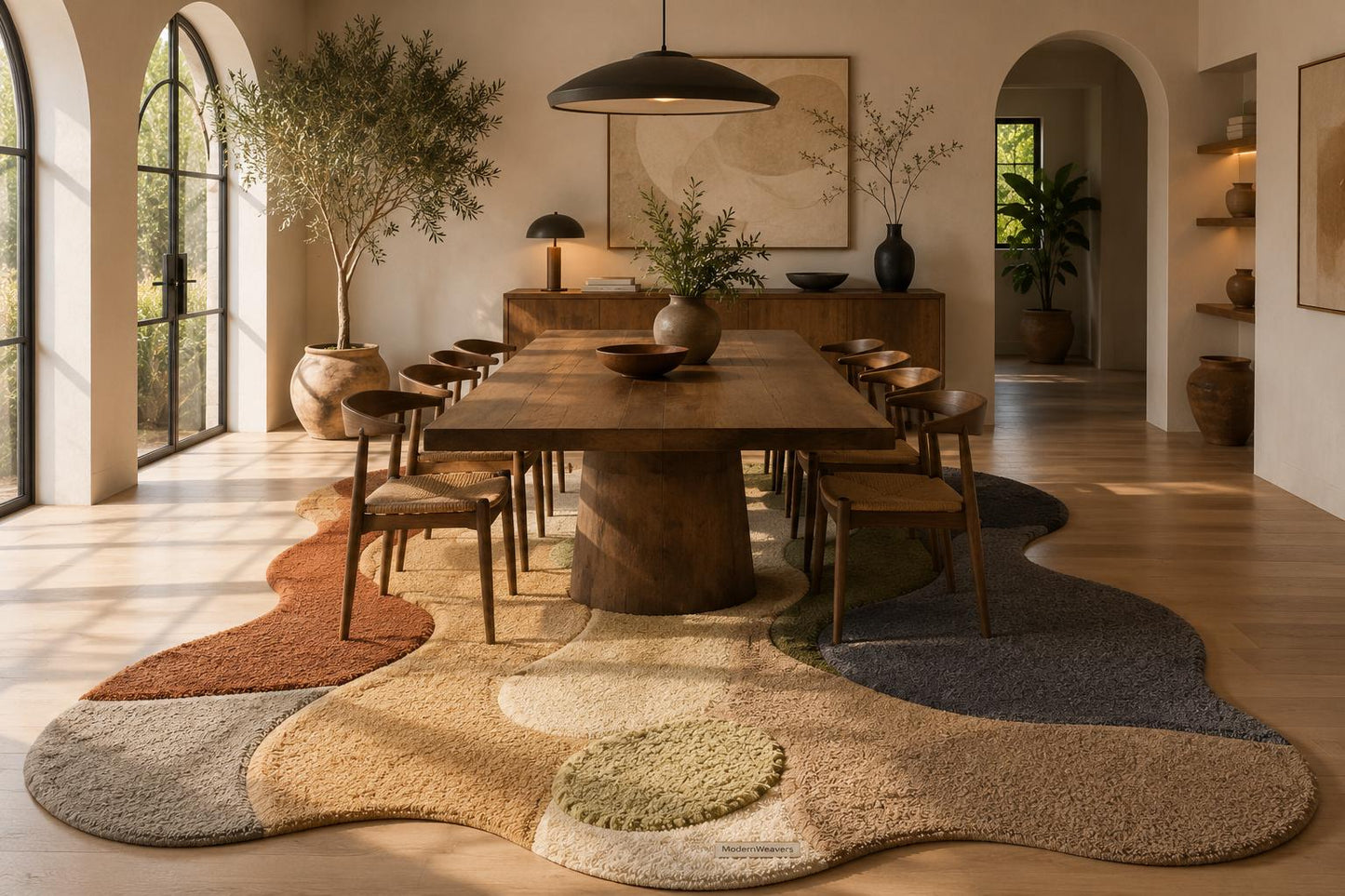 3D Carved Abstract Rug | Organic Wavy Shape Carpet, Earth Tone Wabi Sabi Floor Art