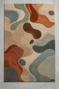 Organic Wavy Line Area Rug | Artisan Carved Tufted Carpet | Retro Earth Tones Modern Bedroom Rug | Terracotta, Sage & Slate Blue Earthy Rug