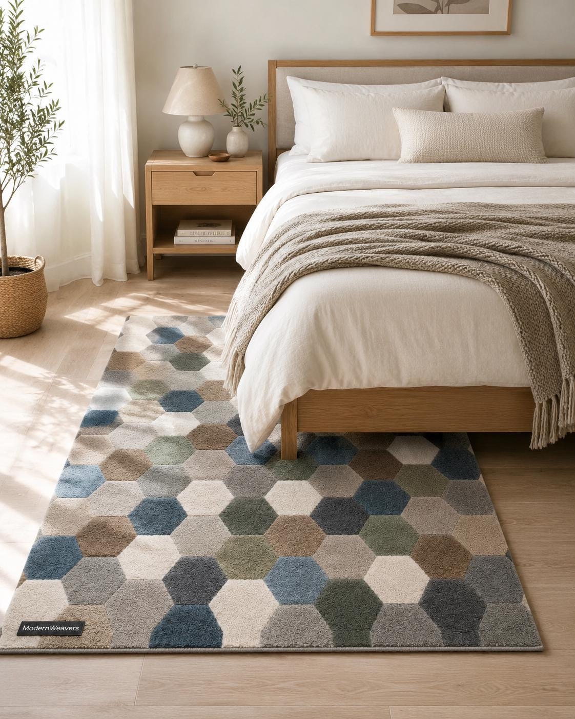 Modern Geometric Hexagon Area Rug | Hand-Tufted Honeycomb Pattern Carpet | Contemporary Multi-Toned Rug for Living Room, Bedroom & Office