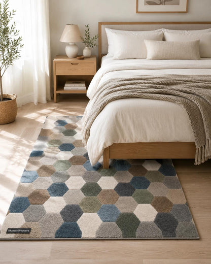 Modern Geometric Hexagon Area Rug | Hand-Tufted Honeycomb Pattern Carpet | Contemporary Multi-Toned Rug for Living Room, Bedroom & Office