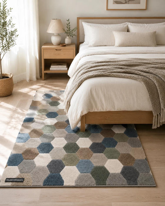 Modern Geometric Hexagon Area Rug | Hand-Tufted Honeycomb Pattern Carpet | Contemporary Multi-Toned Rug for Living Room, Bedroom & Office