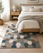 Modern Geometric Hexagon Area Rug | Hand-Tufted Honeycomb Pattern Carpet | Contemporary Multi-Toned Rug for Living Room, Bedroom & Office