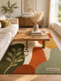 Mid-Century Modern Abstract Botanical Rug | Hand-Tufted Boho Arch Area Carpet | Contemporary Leaves Design Rug for Living, Bedroom & Nursery