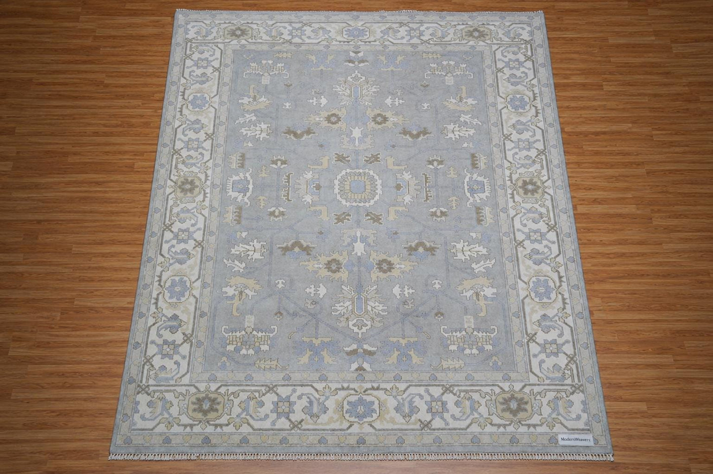 9x12 Hand Knotted Wool Area Rug | Pastel Blue, Lavender & Tan Oushak Design | Large Bedroom or Dining Room Carpet