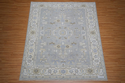 9x12 Hand Knotted Wool Area Rug | Pastel Blue, Lavender & Tan Oushak Design | Large Bedroom or Dining Room Carpet