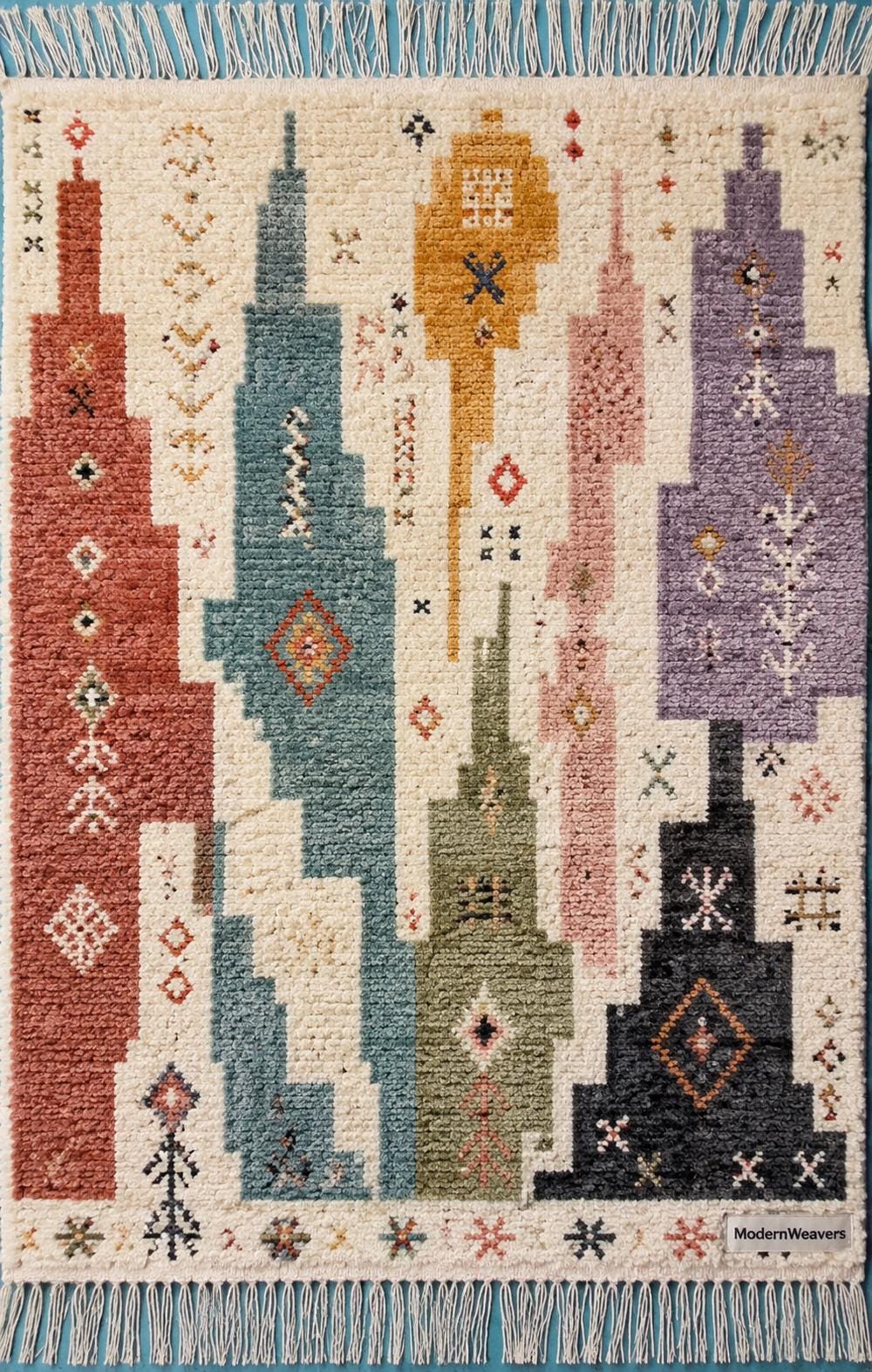 Plush Geometric Boho Rug | Handwoven Tribal Carpet, Modern Eclectic Living Room Decor