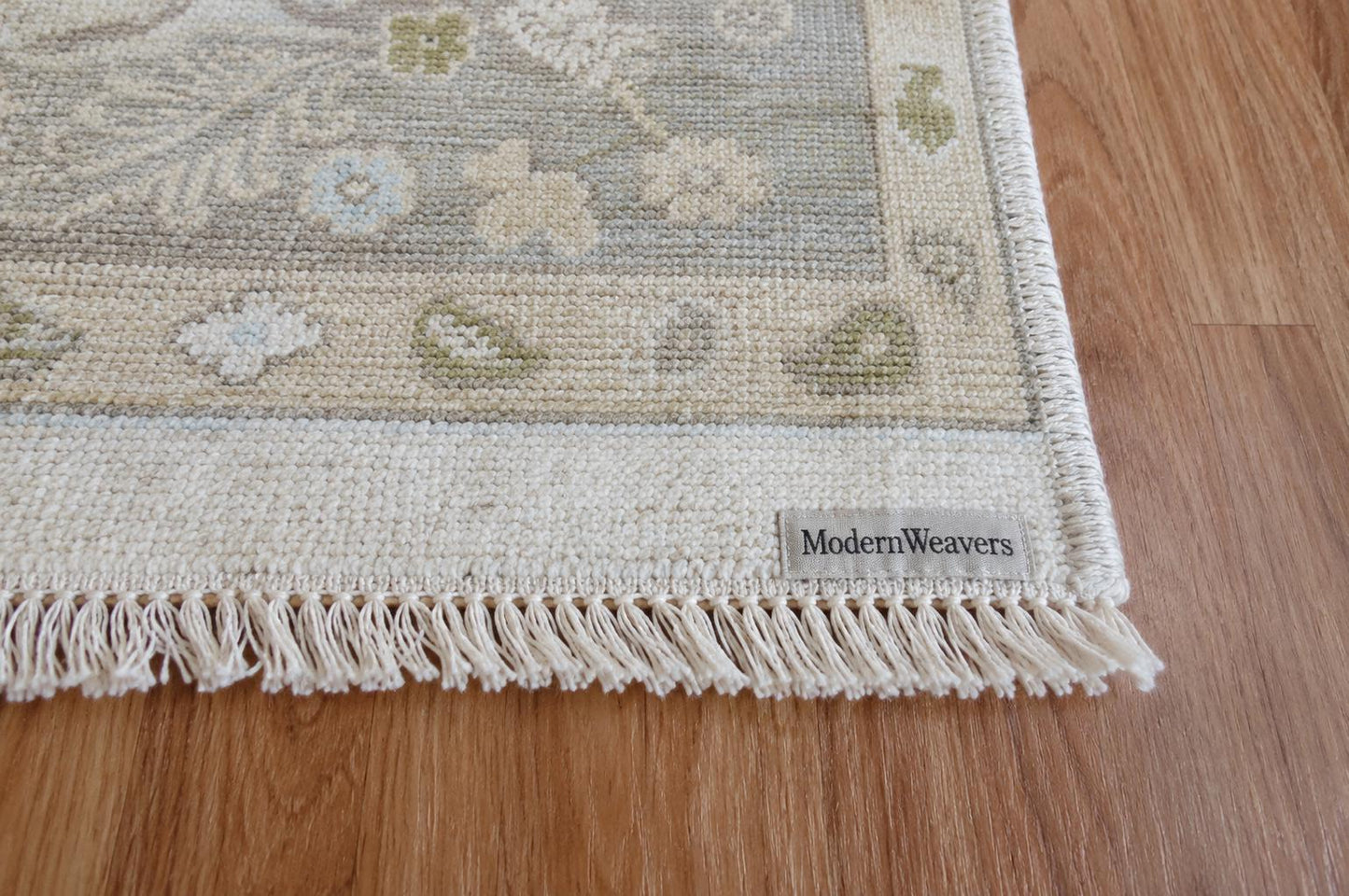 Hand-Knotted Wool Rug | Ivory, Sage Green, Light Blue Floral Oushak Style Area Rug