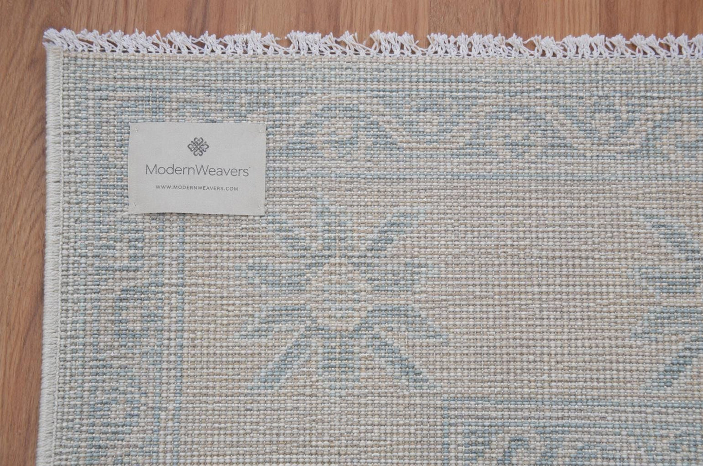 8x10 Hand-Knotted Transitional Area Rug | Ivory & Soft Blue Geometric Floral Motif
