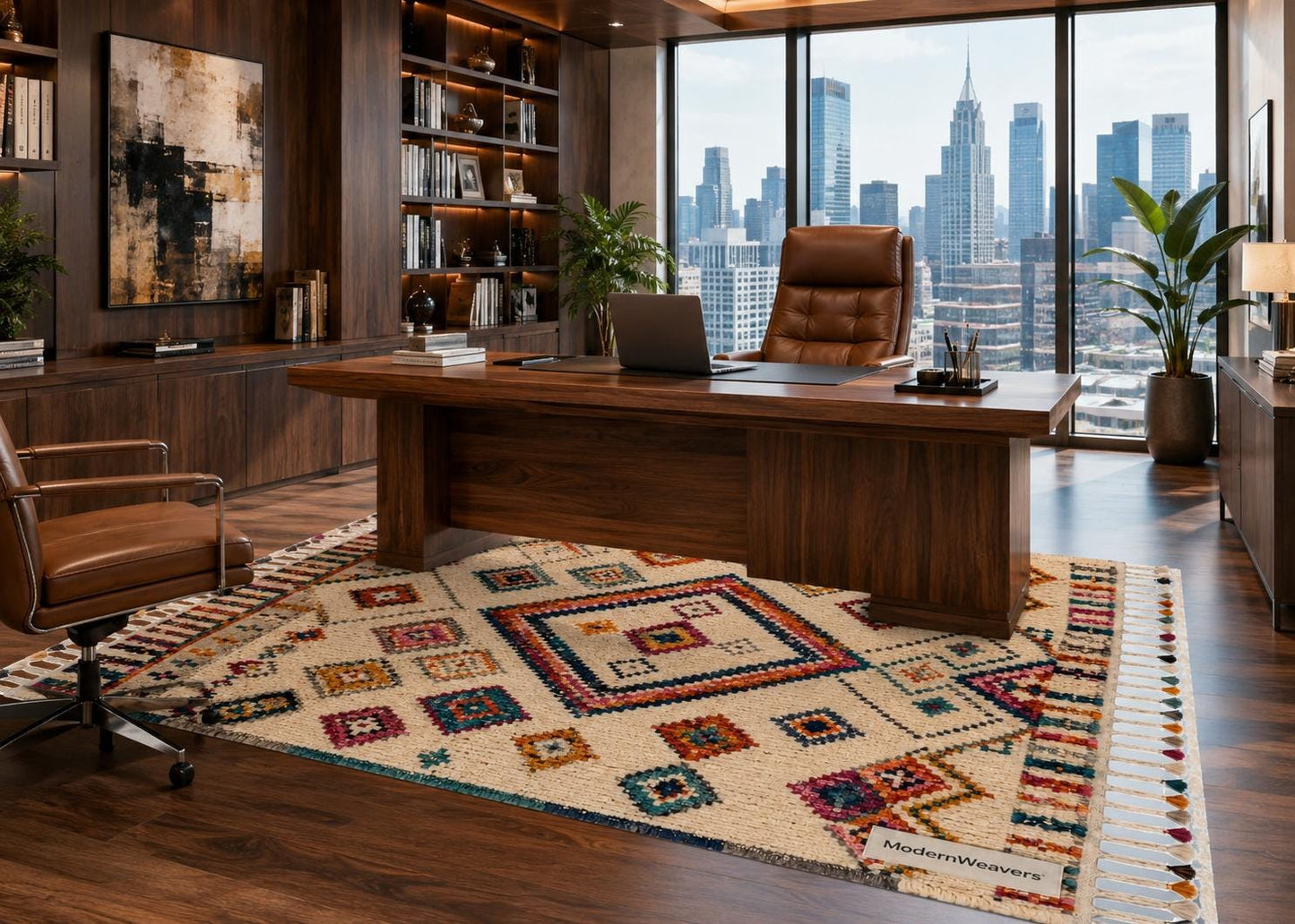 Hand Knotted Moroccan Berber Rug | Colorful Diamond Tribal Wool Carpet | Boho Chic Fringe Rug
