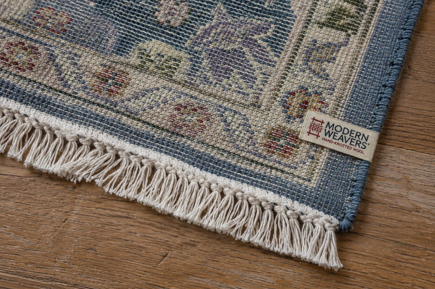 8x10 Hand Knotted Oushak Rug | Dusty Blue and Ivory Floral Wool Area Rug | Pastel Botanical Palmettes | Artisanal Carpet by ModernWeavers