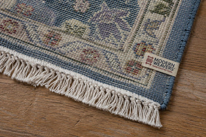8x10 Hand Knotted Oushak Rug | Dusty Blue and Ivory Floral Wool Area Rug | Pastel Botanical Palmettes | Artisanal Carpet by ModernWeavers