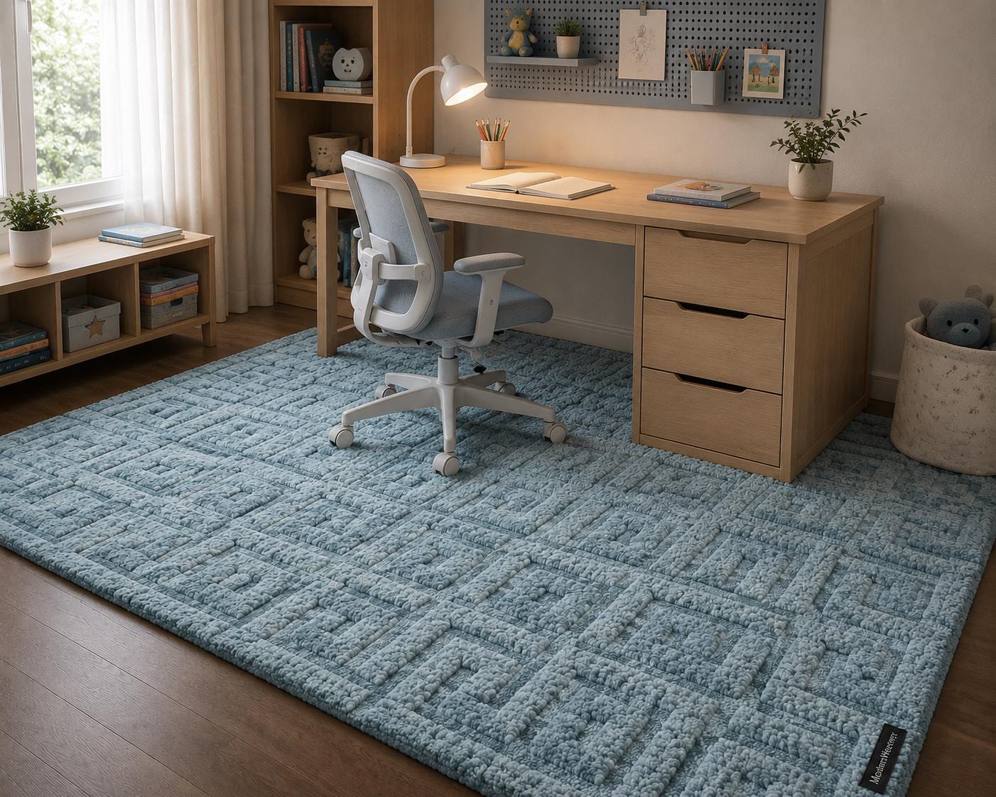 Cozy Pastel Blue Textured Hand-Tufted Rug | Minimalist Geometric Study Room Area Rug