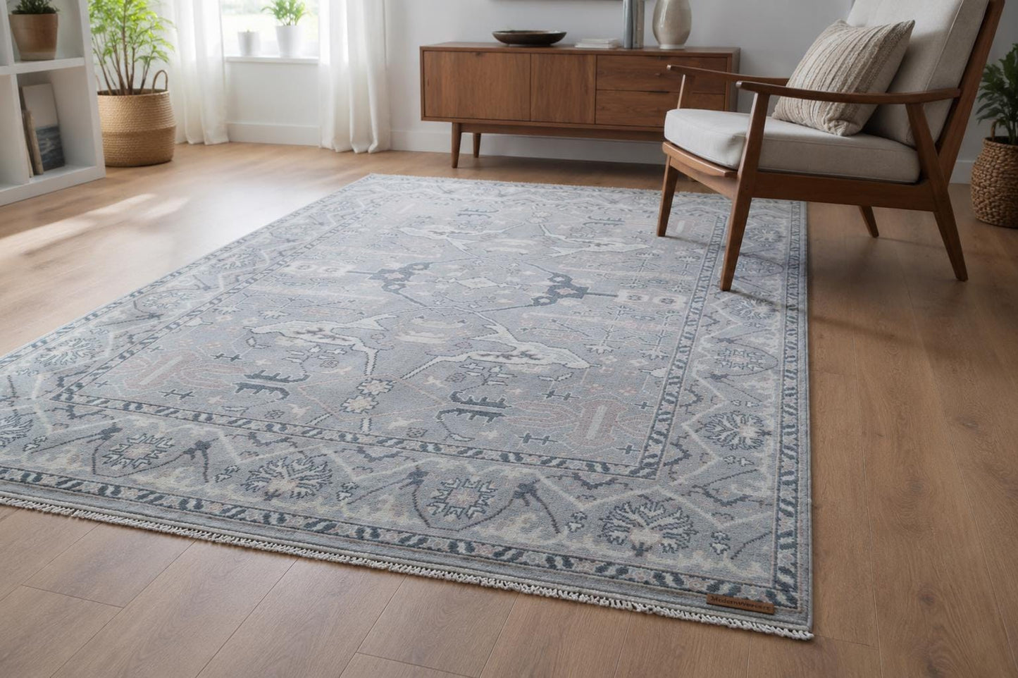 Hand-Knotted Luxury Area Rug - Traditional Floral Motif - 8x10 Large Living Room Carpet - Soft Grey & Cream Palette - Artisan Crafted Rug