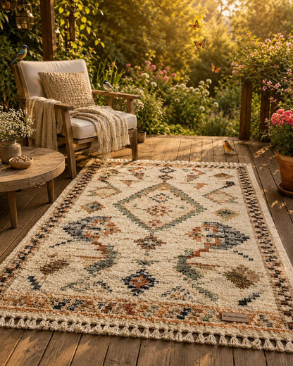 Hand-Knotted Moroccan Rug | Geometric Tribal Berber Shag Area Rug