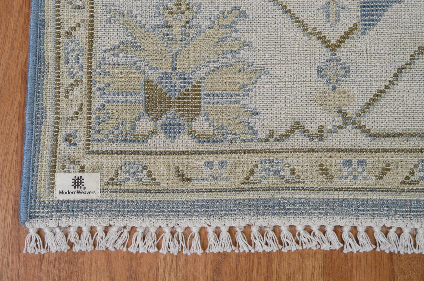 Hand-Knotted Oushak Style Wool Rug | Blue Ivory Geometric Medallion Carpet 8x10