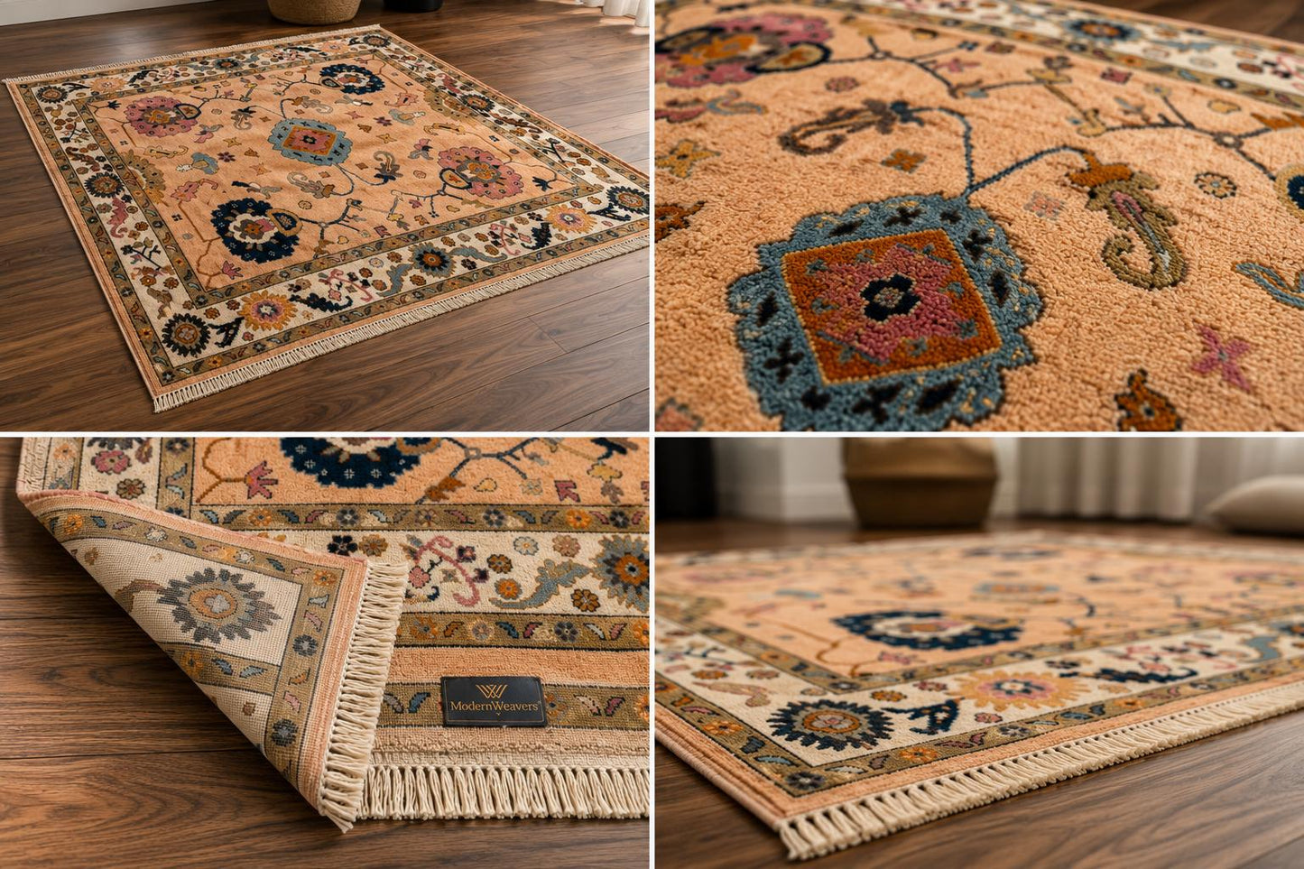 Stunning Hand-Knotted Peach Oushak Rug | ModernWeavers Floral Medallion Rug | Premium Wool Turkish Style Carpet for Living Room or Bedroom