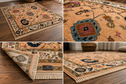 Stunning Hand-Knotted Peach Oushak Rug | ModernWeavers Floral Medallion Rug | Premium Wool Turkish Style Carpet for Living Room or Bedroom