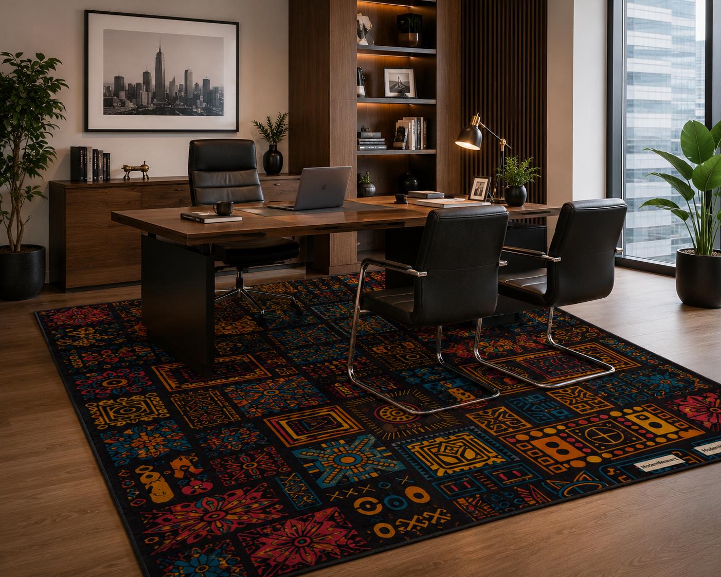 Maximalist Boho Tufted Rug | Vibrant Geometric Patchwork Carpet | Tribal Mosaic Floor Art | Jewel Tone Eclectic Decor | Dark Academia Room
