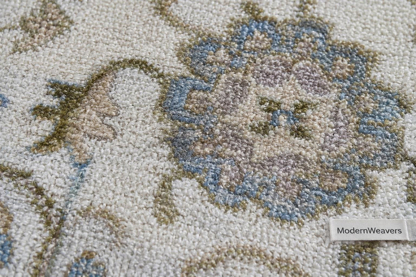 Hand-Knotted Wool Rug | Ivory, Sage Green, Light Blue Floral Oushak Style Area Rug